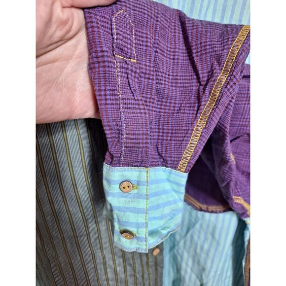 Intimately Free People Patchwork Button Down Shirt Striped‎ Plaid M - Picture 5 of 10
